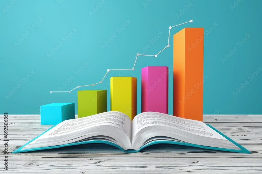Fototapeta premium An open book with a 3D bar graph higher above the open book