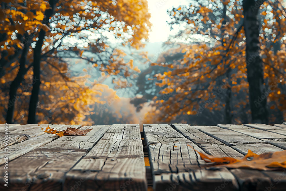 Autumn Landscape background Rustic Wood
