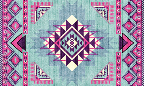 Pink blue Navajo Native American Indian Abstract, Ethnic, tribal, traditional, pattern design for carpet, print, wrap, decorative, illustration