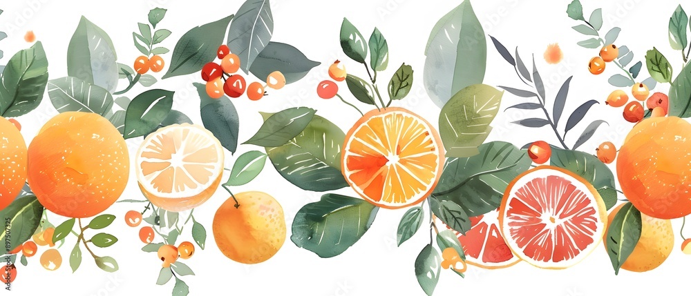 Watercolor seamless pattern with citrus fruits and leaves. Watercolor seamless pattern with citrus fruits and leaves.