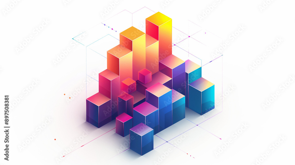 Graphical waterfall chart with bright colored bars used to visualize