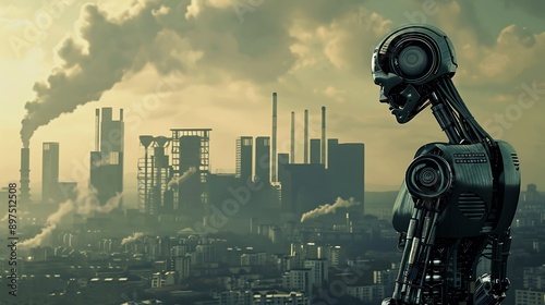 Robot in a Smoggy Cityscape