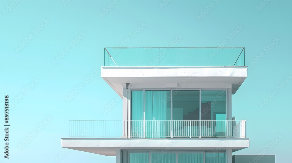 Modern Minimalist Balcony with Glass Railings and Blue Sky Modern Minimalist Balcony with Glass Railings and Blue Sky