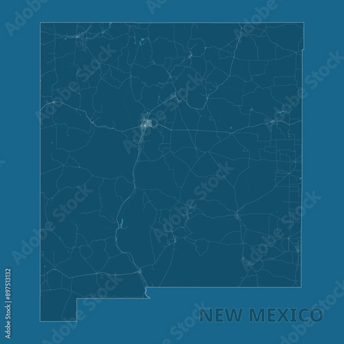 New Mexico, United States artistic blueprint map poster