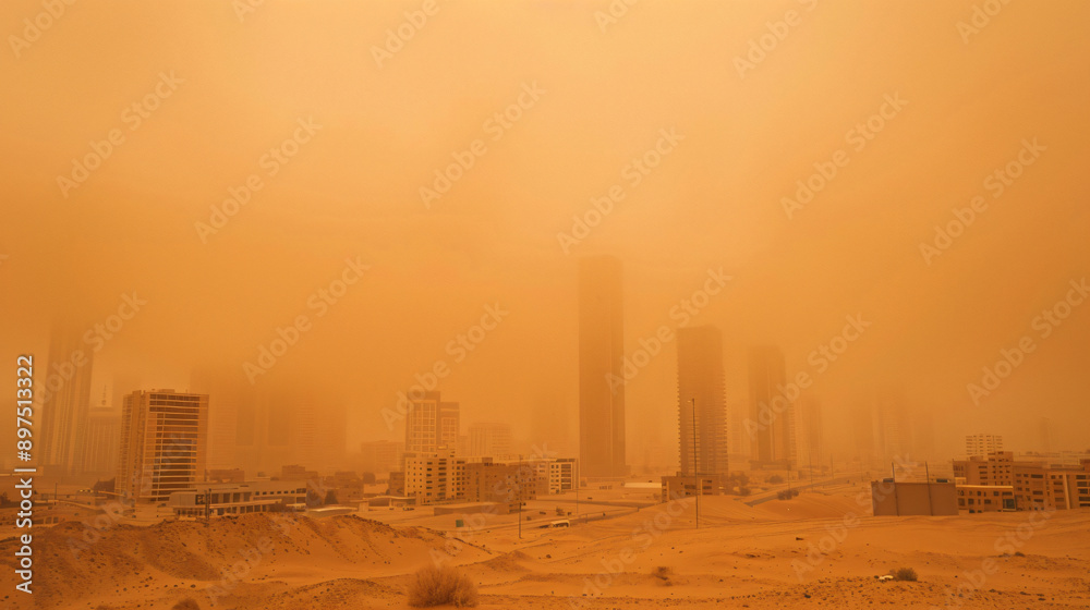Desert City Engulfed in Violent Sandstorm - Residents Battling Extreme Conditions of Blinding Dust and Debris Desert City Engulfed in Violent Sandstorm - Residents Battling Extreme Conditions of Blinding Dust and Debris