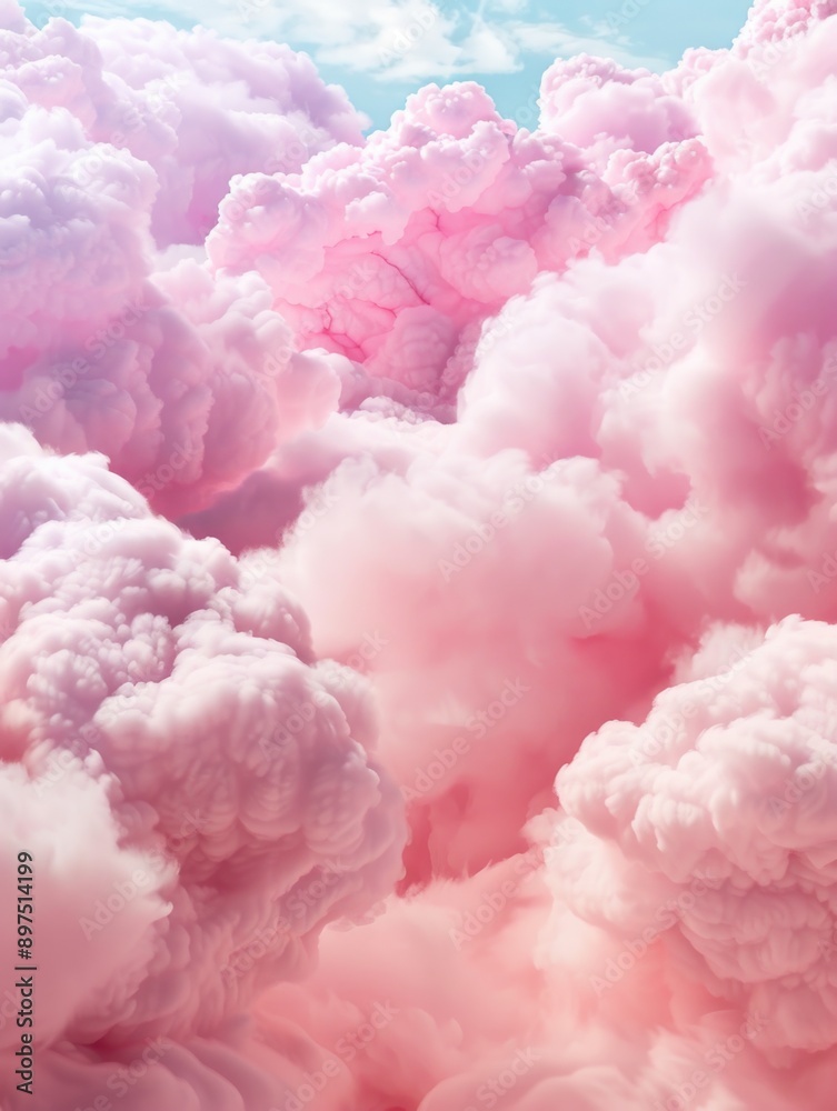 A surreal and whimsical scene of pink clouds floating in the sky. A surreal and whimsical scene of pink clouds floating in the sky.