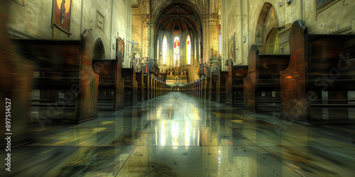 Nave of Spiritual Reflection: A long, narrow space within the church, lined with pews and adorned with artwork, providing a peaceful atmosphere for prayer and contemplation