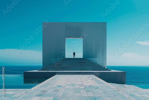 Modern buildings by the lake. Empty architectural background.