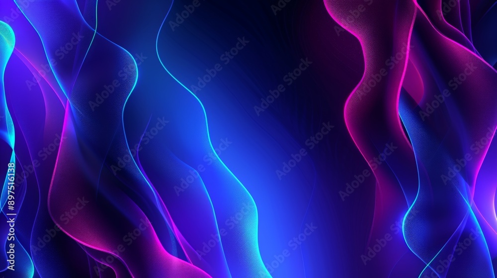 Naklejka premium Luminous blue and purple wavy lines flowing on a dark abstract background