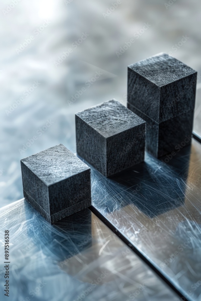 Graphite blocks depict steady financial growth on a metallic surface, reflecting stability. Graphite blocks depict steady financial growth on a metallic surface, reflecting stability.