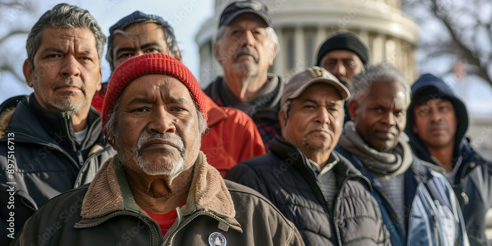 Guardians of Democracy: A group of diverse Americans standing proudly in front of the U.S. Capitol Building, each wearing a pin bearing the Republican Party's symbol Guardians of Democracy: A group of diverse Americans standing proudly in front of the U.S. Capitol Building, each wearing a pin bearing the Republican Party's symbol
