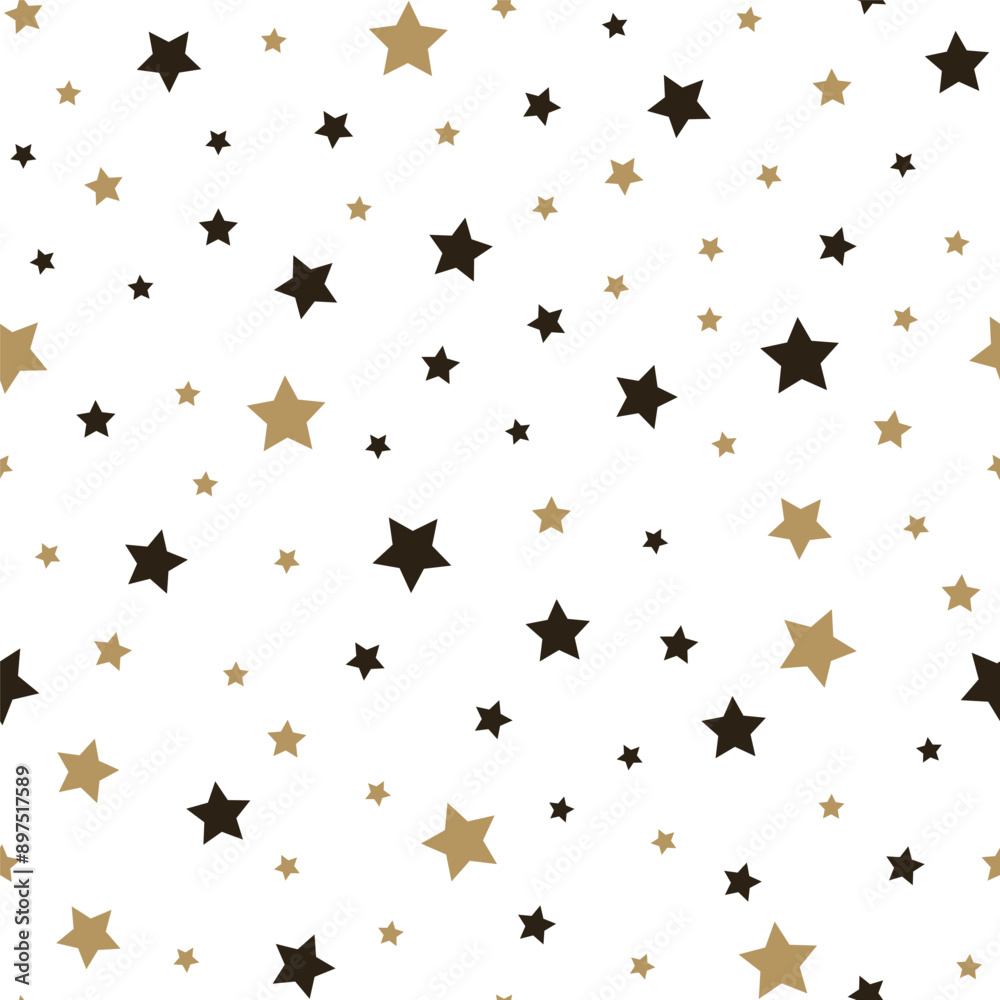 Seamless pattern with gold stars on a white background. Holiday vector illustration.