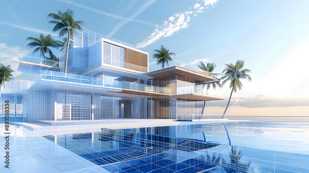 Fototapeta premium Modern Luxury Villa with Infinity Pool and Ocean View
