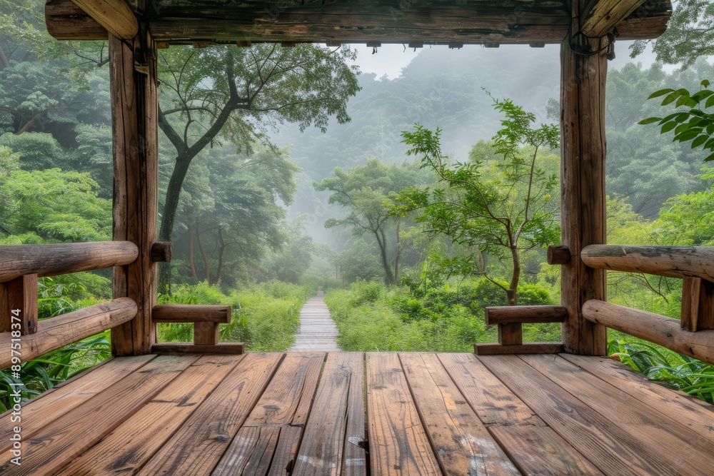 Rustic wooden balcony with scenic mountain view, creating a cozy and charming outdoor retreat. Rustic wooden balcony with scenic mountain view, creating a cozy and charming outdoor retreat.