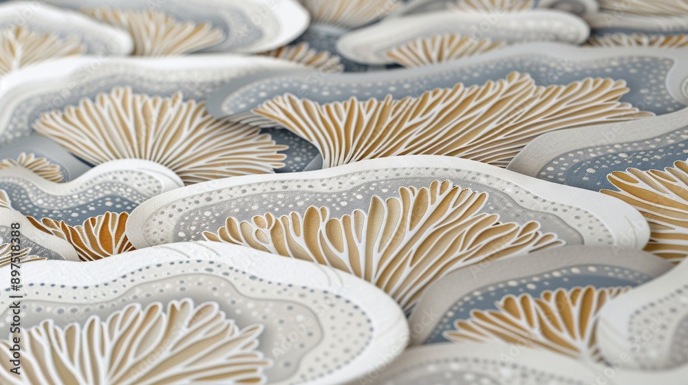   Close-up photo of a paper with gold and silver patterns against a blue backdrop