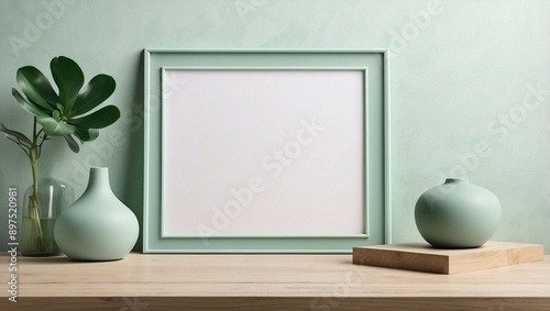 room with a frame and flowers