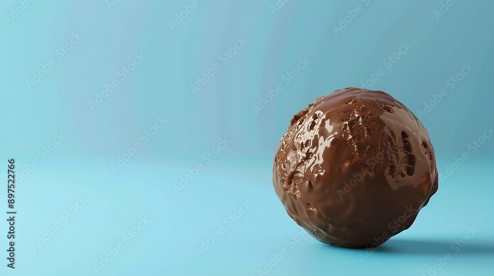 Chocolate ice cream ball isolated on a blue background Chocolate ice cream ball isolated on a blue background