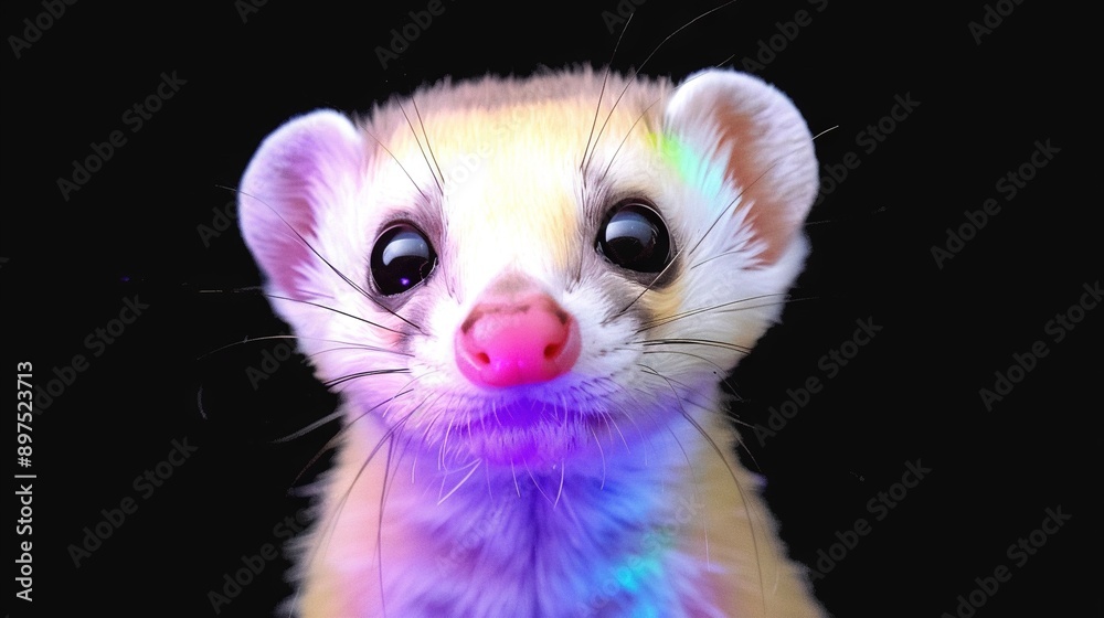 Fototapeta premium Close-up of a small animal with a pink snout, sporting purple and blue fur on its face