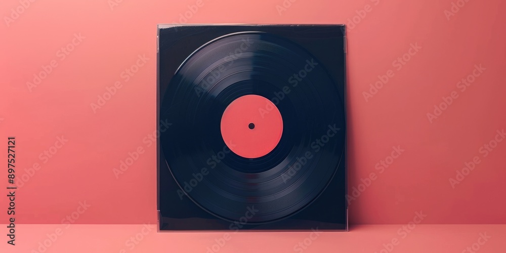 Vinyl record in black frame on orange background, decorative music item for collection or display. Vinyl record in black frame on orange background, decorative music item for collection or display.