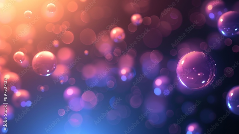 Abstract background showing glass balls floating in colorful space with blue and orange bokeh lights