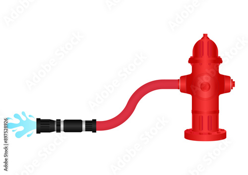 Red Fire Hydrant with Fire Hose Reel. Vector Illustration Isolated on White Background.