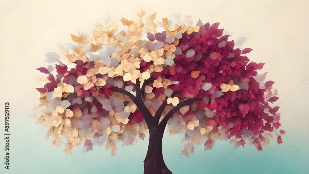 A single tree full of flowers on a light background. A single tree full of flowers on a light background.