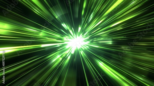 Abstract green light rays explosion, futuristic technology background