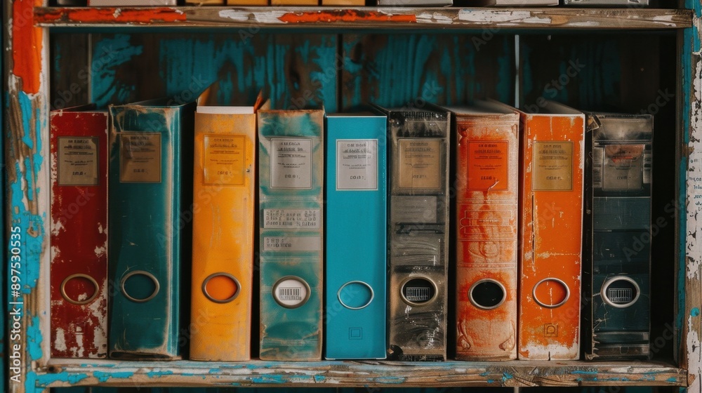 A row of books with different colors and titles