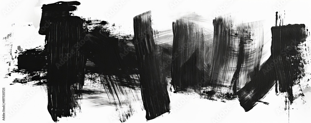 Abstract black brush strokes on white background, contemporary art painting. Monochrome minimalist concept Abstract black brush strokes on white background, contemporary art painting. Monochrome minimalist concept