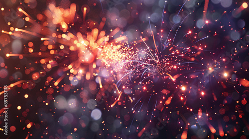 A close-up of a firework bursting in a brilliant display of colors, with the festive atmosphere of a summer festival in the background, shown in realistic style, UHD  © AiiNa