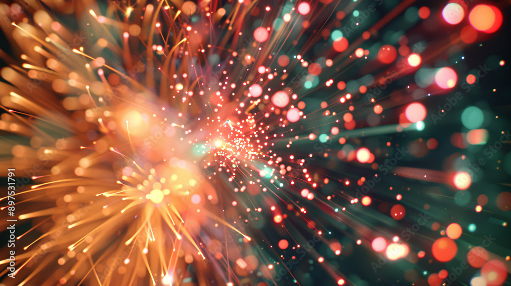 Close-up of a firework’s explosion mid-air, showcasing intricate patterns and bright hues, with the festive atmosphere of a summer festival subtly blurred in the background, depicted realistically, Close-up of a firework’s explosion mid-air, showcasing intricate patterns and bright hues, with the festive atmosphere of a summer festival subtly blurred in the background, depicted realistically,