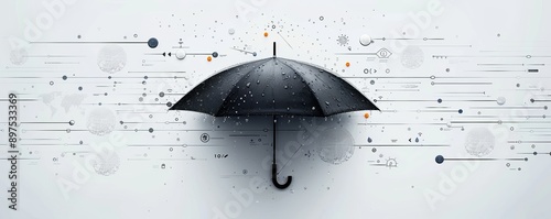 High-resolution advertising poster with black umbrella and digital technology elements photo