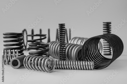 Metal springs. Different diameters, lengths, and thickness. photo