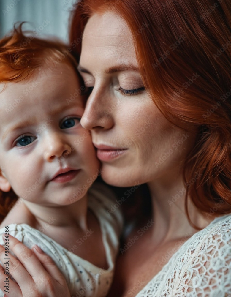 A mother lovingly gazes at her infant baby, holding the child close in her arms. Cute infant child is calm. Love of mother and child. Happy childhood. Family relationships, motherhood and fertility. A mother lovingly gazes at her infant baby, holding the child close in her arms. Cute infant child is calm. Love of mother and child. Happy childhood. Family relationships, motherhood and fertility.