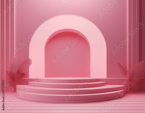 Abstract Product Display Podium on Pastel Pink Background  3D Rendering © Valerii