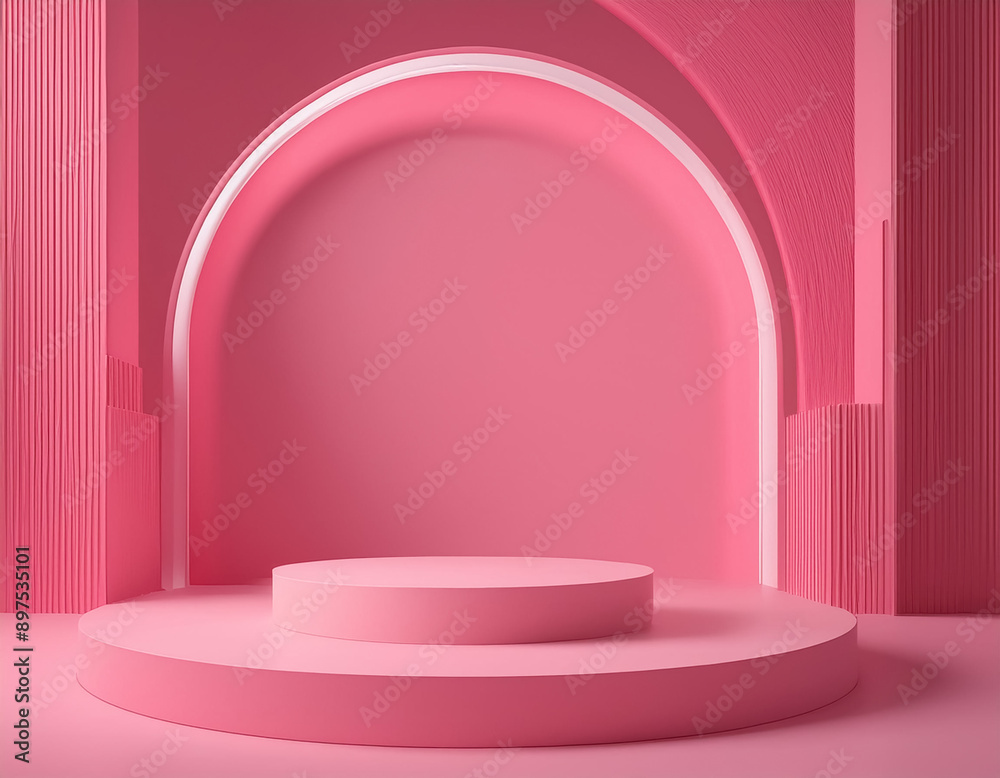 Modern Abstract Product Display on Pastel Pink Podium  3D Rendering