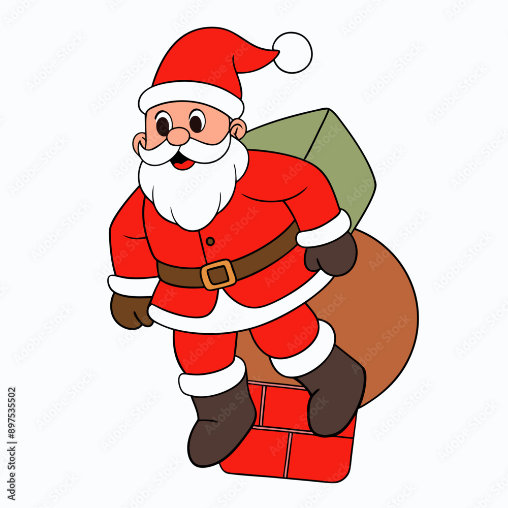 Festive Santa Claus vector illustration carrying a big red bag of gifts on white background Ideal for Christmas designs and cards Festive Santa Claus vector illustration carrying a big red bag of gifts on white background Ideal for Christmas designs and cards
