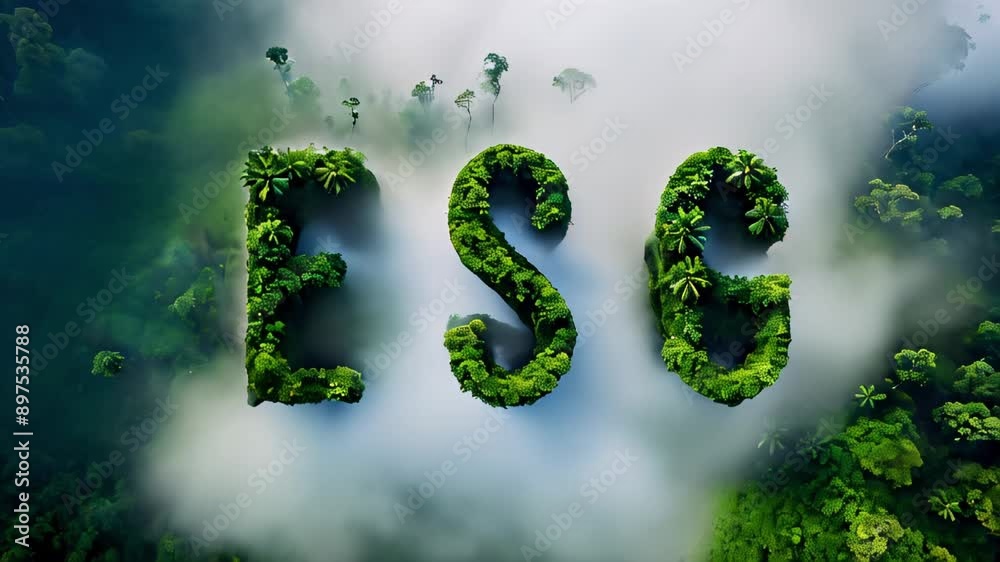ESG Concept with Forest Covered Letters on Mountain Top ESG Concept with Forest Covered Letters on Mountain Top