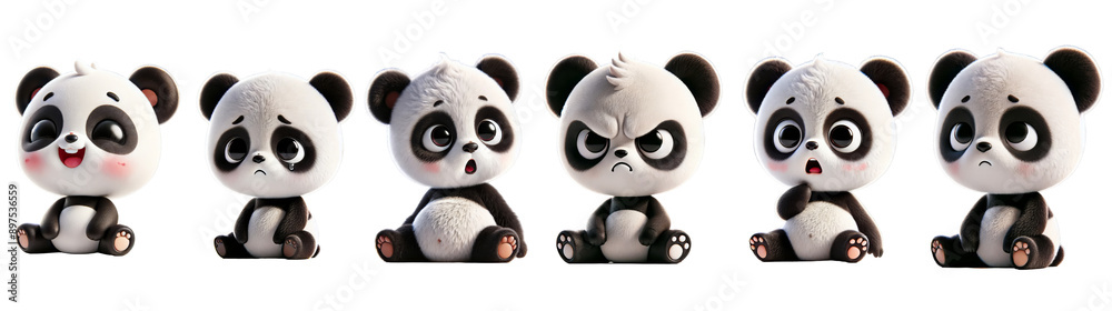 Fototapeta premium Panda emotions cartoon cut out dicut PNG on transparent