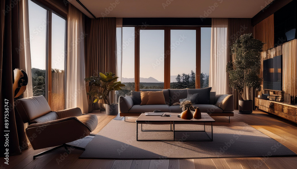 Fototapeta premium Modern living room with sofa and furniture