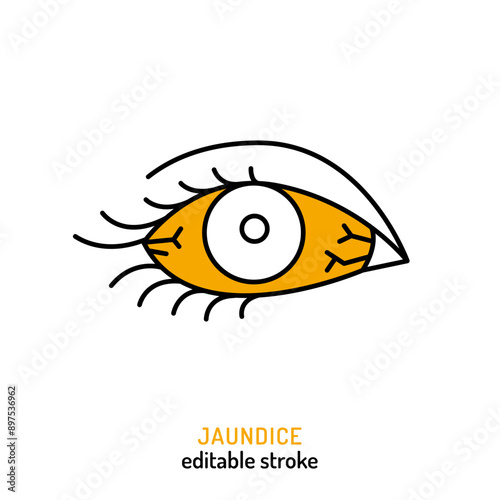 Jaundice icon in outline style. Yellowing of skin and eyes,
