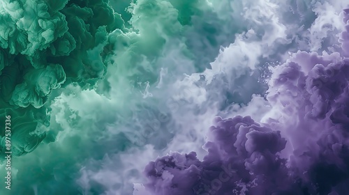 A beautifully textured cloud formation in vibrant green, purple, and white hues, perfect for backgrounds and artistic projects.