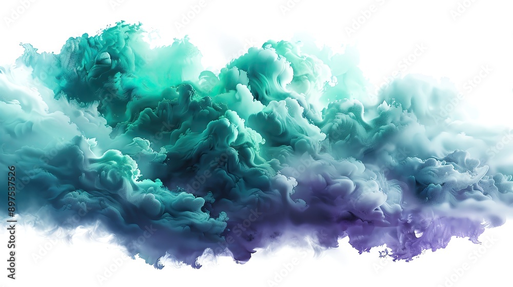 A vibrant, swirling cloud formation with shades of teal and purple, perfect for artistic backgrounds or abstract designs.