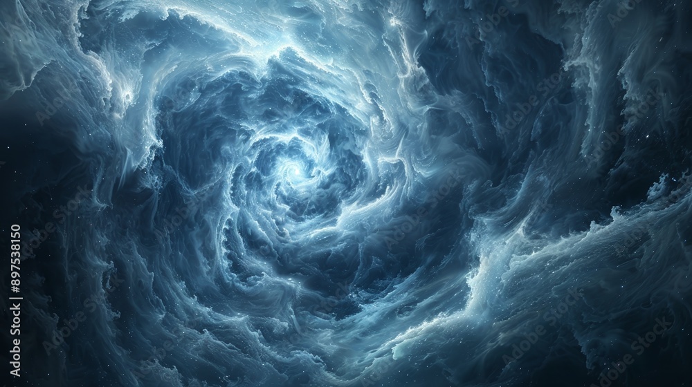 Captivating blue energy vortex swirling in the vast expanse of space, creating a mesmerizing cosmic backdrop