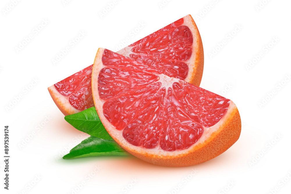 Grapefruit slices on isolated white background.