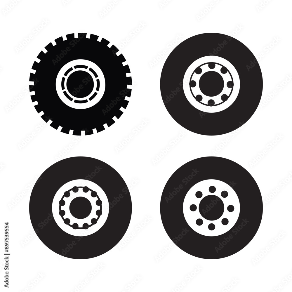 Truck Bus Car wheel icons set black wheel tires silhouette collection auto wheel disks Truck Bus Car wheel icons set black wheel tires silhouette collection auto wheel disks