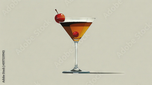   A painting of a Martini glass with an apple on its rim and a cherry on top photo