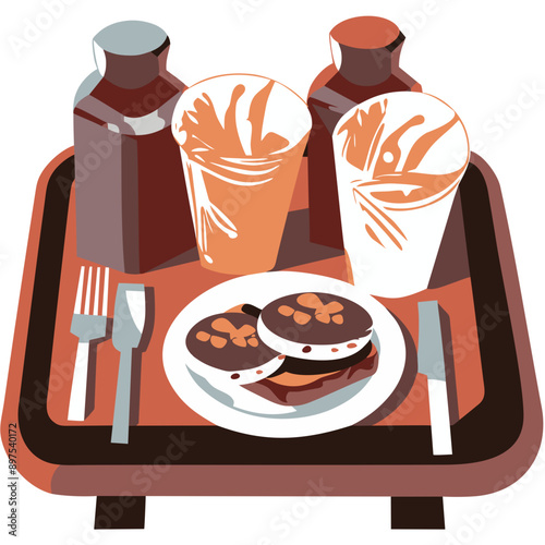 table with food in the school cafeteria white background simple design
