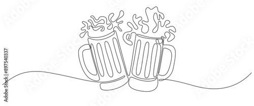 beer pint and glass octoberfest line art style vector illustration. Octoberfest element design