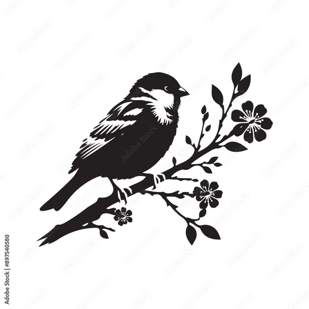 Sparrow bird Black silhouette vector illustration Sparrow bird Black silhouette vector illustration